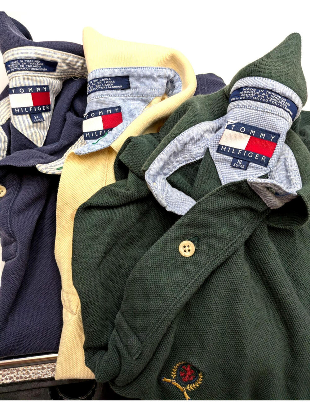 Tommy Hilfiger Men's Shirts XL Lot of 3 Navy/Yellow/Green 100% Cotton SEE PICS